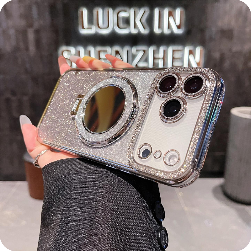 Gradient Diamond Glitter Mirror Stand Case for iPhone Series