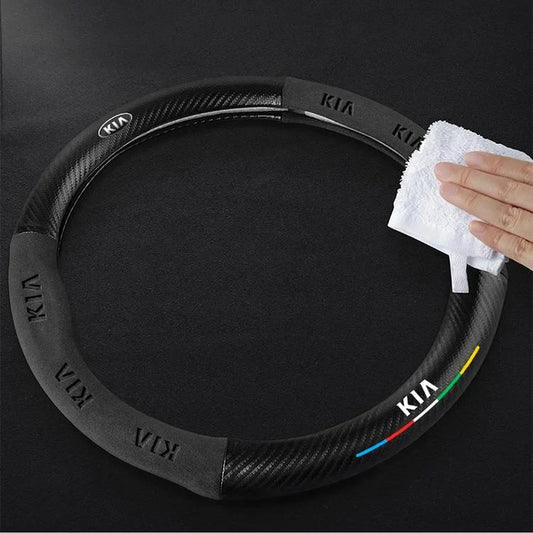 Customized Carbon Fiber Suede Steering Wheel Cover with Car Logo