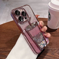 Glitter quicksand milk tea cup mobile iPhone case